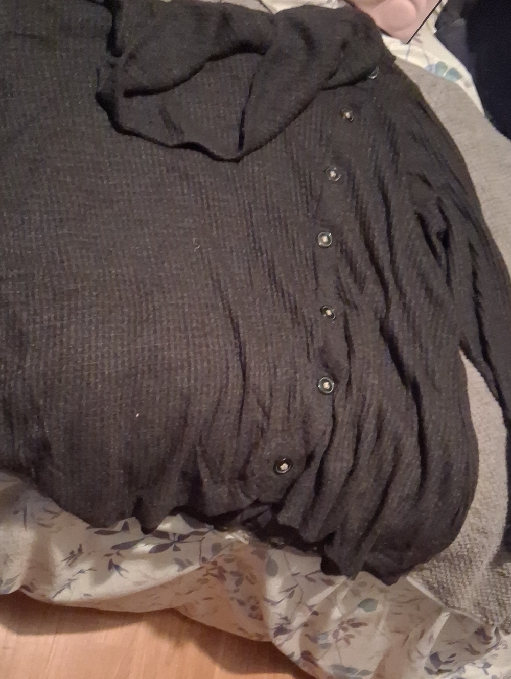 I.N. Studio Black Ribbed Button-Detail Turtleneck Sweater